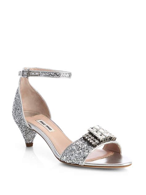 miu miu sandals silver|Silver Glitter Sandals .